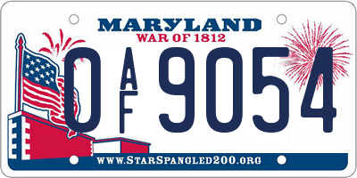MD license plate 0AF9054