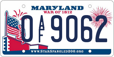 MD license plate 0AF9062