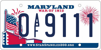 MD license plate 0AF9111