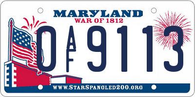 MD license plate 0AF9113