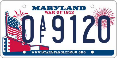 MD license plate 0AF9120