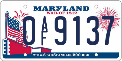 MD license plate 0AF9137