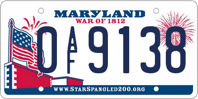 MD license plate 0AF9138