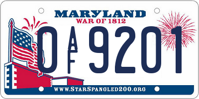 MD license plate 0AF9201