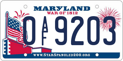 MD license plate 0AF9203