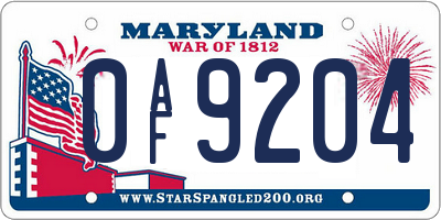 MD license plate 0AF9204