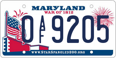 MD license plate 0AF9205