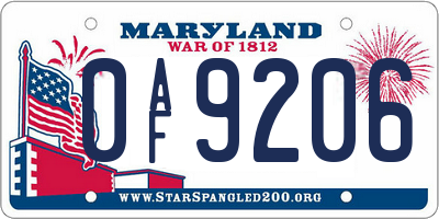 MD license plate 0AF9206