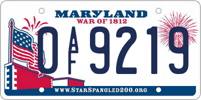 MD license plate 0AF9219
