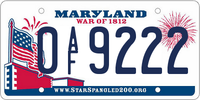 MD license plate 0AF9222