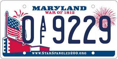 MD license plate 0AF9229