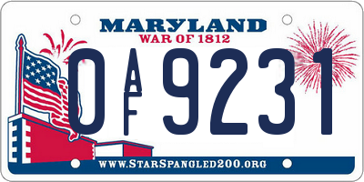 MD license plate 0AF9231