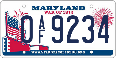 MD license plate 0AF9234
