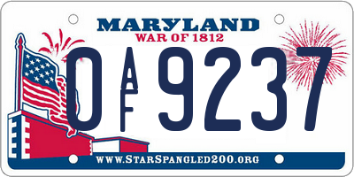 MD license plate 0AF9237