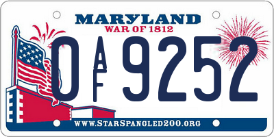 MD license plate 0AF9252