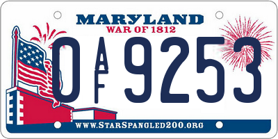 MD license plate 0AF9253
