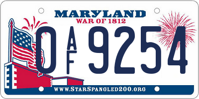 MD license plate 0AF9254