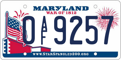 MD license plate 0AF9257