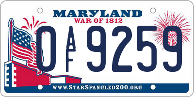 MD license plate 0AF9259