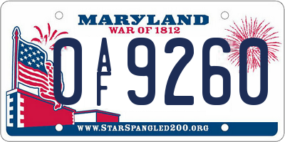 MD license plate 0AF9260