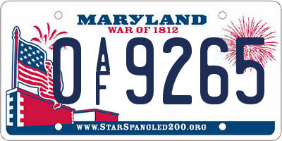 MD license plate 0AF9265