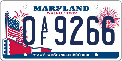 MD license plate 0AF9266