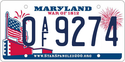 MD license plate 0AF9274
