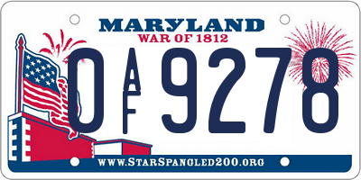 MD license plate 0AF9278