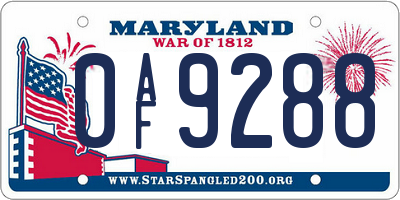 MD license plate 0AF9288