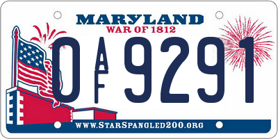 MD license plate 0AF9291