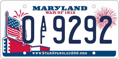 MD license plate 0AF9292