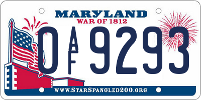 MD license plate 0AF9293
