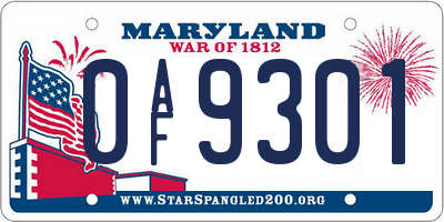 MD license plate 0AF9301