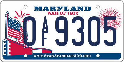 MD license plate 0AF9305