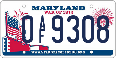 MD license plate 0AF9308