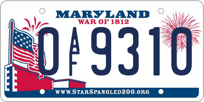 MD license plate 0AF9310
