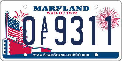 MD license plate 0AF9311