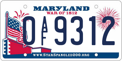 MD license plate 0AF9312