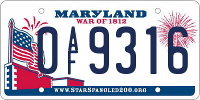 MD license plate 0AF9316
