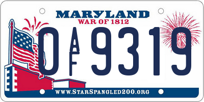MD license plate 0AF9319