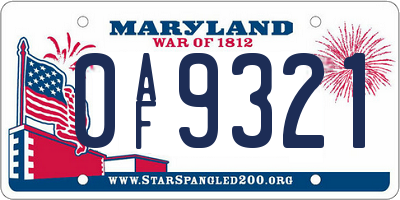 MD license plate 0AF9321