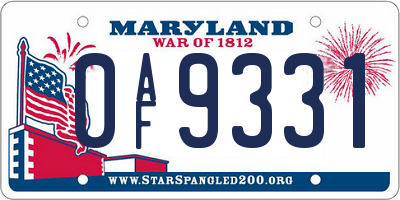 MD license plate 0AF9331