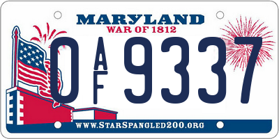 MD license plate 0AF9337