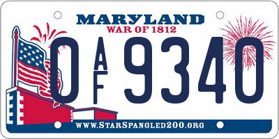 MD license plate 0AF9340