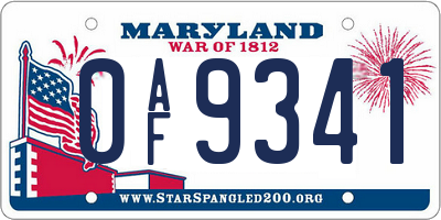 MD license plate 0AF9341
