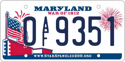 MD license plate 0AF9351