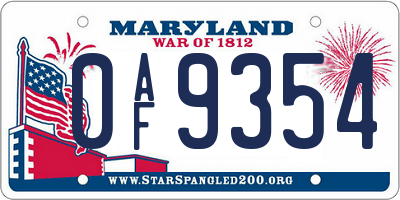 MD license plate 0AF9354
