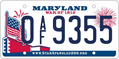 MD license plate 0AF9355