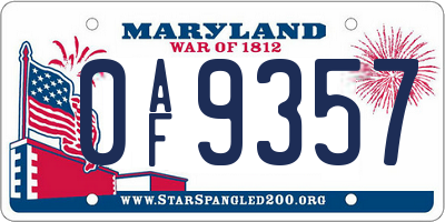 MD license plate 0AF9357