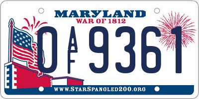 MD license plate 0AF9361